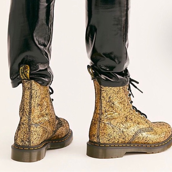 🔴SOLD Dr. Martens 1460 Pascal Gold Iridescent Crackle Metallic Leather Boots, - Picture 2 of 13